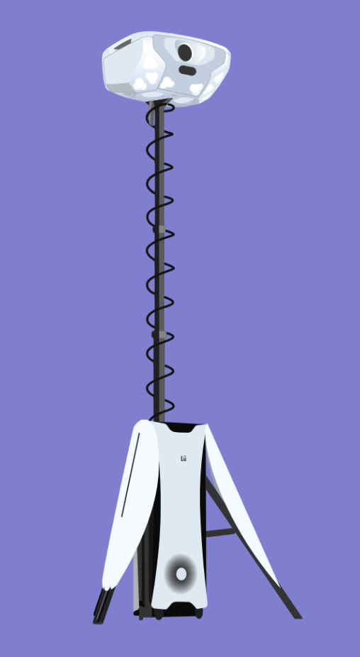 White and black industrial lift with spiral mechanism on a purple background